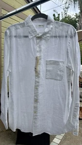 NWT UNI QLO Men’s White Linen LS Collared Shirt with Pocket XL - Picture 1 of 12