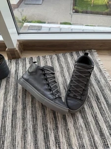 BALENCIAGA ARENA NARDO GRAY HIGH LEATHER LACE UP HI TOP SNEAKERS 42 US 9 341760 - Picture 1 of 19