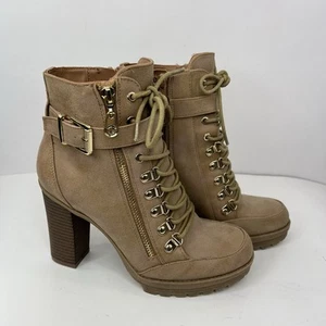 Botines G by Guess para mujer beige tostado con cordones grazzy tacón bloque cremallera lateral 7,5 M - Imagen 1 de 11