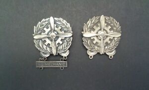 WW II  USA  Army Air Corps  Pair of Mechanic's  Sterling Silver Badges