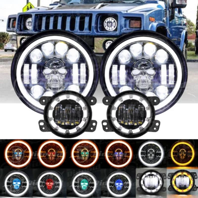 Combo de faros LED RGB 7 pulgadas halo + luces antiniebla de 4 pulgadas para Hummer H1 2002-2006 Foto 1 de 4