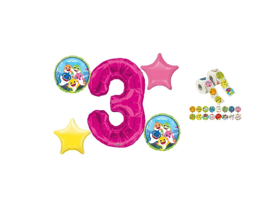 Bebé Tiburón 3er Cumpleaños 5 Piezas Globo Ramo Cumpleaños Fiesta Decoraciones Foto 1 de 1