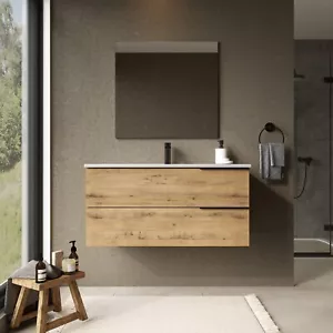 Celtic 1000mm Wall Hung Bathroom Vanity Unit with Athena Basin - Ostippo Oak - Picture 1 of 8