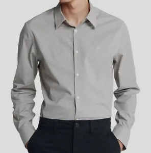 Calvin Klein Men Slim-Fit Black White Stripe Stretch Long-Sleeve Button Shirt XL - Picture 1 of 2