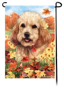 Falling Leaves Garden Flag - Buff Cockapoo - Picture 1 of 1