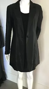 Italian Designer Penny Black Shiny Linen Summer Jacket & Skirt Suit S-M - Picture 1 of 12