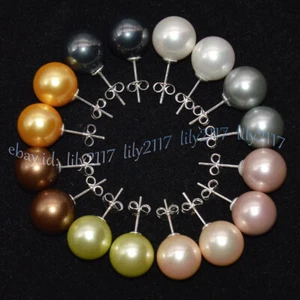 8 Pairs 10/12/14mm Round South Sea Multicolor Shell Pearl Silver Stud Earrings - Picture 1 of 14