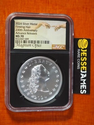 2024 FLOWING HAIR SILVER LIBERTY MEDAL NGC MS70 ADVANCE RELEASES MAGNUM OPUS - Image 1 of 2