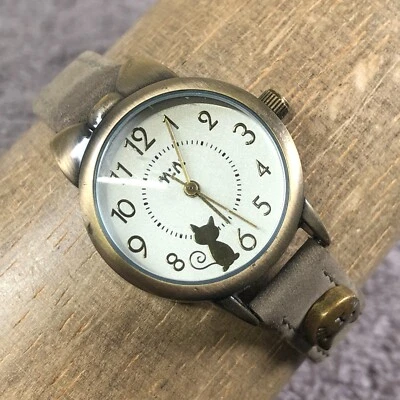 Mini Miniature Women Cat Dial Brown Leather Round 27mm Quartz Analog Watch 7" - Image 1 of 4