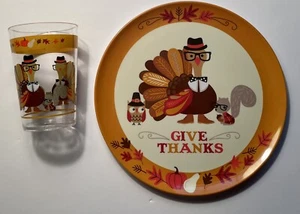Kids Thanksgiving Turkey 2 Pc DISH DINING SET Melamine Plate & Cup "GIVE THANKS" - Picture 1 of 3