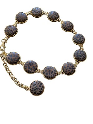 Vintage 90's Express Cheetah Leather Gold Chain Link Belt - Image 1 of 4