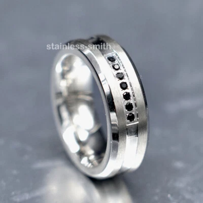 男式硬质合金 CZ 订婚结婚戒指男式尺寸 7 9 10 11-15 — 第 1/4 张图片