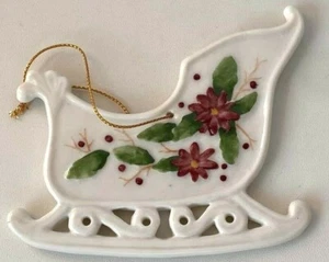 Christmas Sled Ornament Flat Porcelain - Picture 1 of 2
