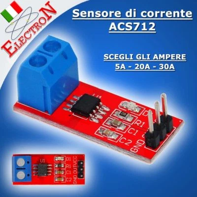 ELECTRON ITALIA Sensore di corrente ACS712 5A 20A 30A Amperometro Shunt Current Shield Arduino