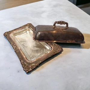 Crescent 79 BF Footed Butter Dish with Glass Insert 3pc Silver Plated Vintage - Picture 1 of 12