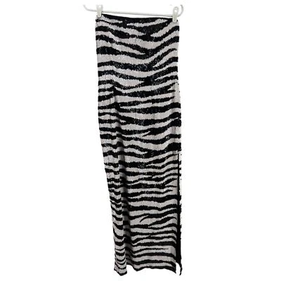 Sean sequin long strapless formal zebra print iridescent side slit prom - Image 1 of 4