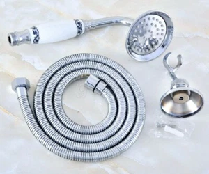 Chrome Telephone Bathroom Hand Held Shower Spray  Head & 1.5m Hose & Bracket - Picture 1 of 7