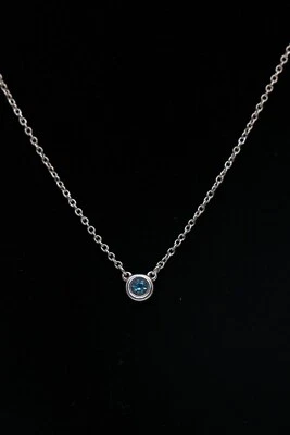 Tiffany Co 925 Elsa Peretti Aquamarine Pendant in Silver Chain - Image 1 of 4