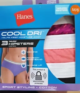 3 HANES WOMEN HIPSTERS M/6 Cotton No Ride Up No Pinch Wicking Cool Dri Tagless - Picture 1 of 3
