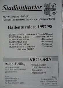 Programma torneo in sala gennaio 1998 Briesen Köpenicker EFC FFC Viktoria Fürstenwalde - Foto 1 di 2