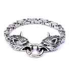 Stainless Steel King Chain Norse Viking Fenrir Wolf Head Byzantine Link Bracelet