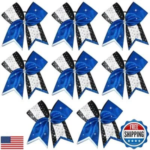 8 PCS Large Glitter Cheer Bows 8" Rhinestones Hair Bows Sparkly Cheerleading - Picture 1 of 5