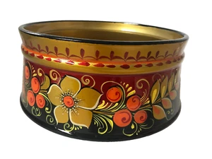 Servizio piatti in legno Khokhloma arte popolare motivo floreale diametro 7" 4 1/4" H - Foto 1 di 10