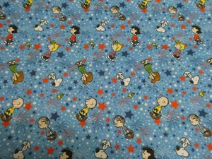 NEW, UNWASHED SPRINGS CREATIVE  "PEANUTS STAR SPANGLED TOSS CTN" FABRIC-1/2 YARD - Picture 1 of 7