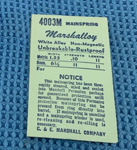 4003M Marshalloy Mainspring PN 6511J. (6.5 X 11 X11) New Old Stock(610E-712K) - Picture 1 of 2