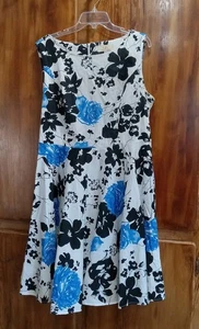 Grace Karin 1x Dress Cotton Floral White/w Black Blue Cottagecore Coastal Preppy - Picture 1 of 14