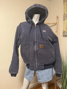 Carhartt Hooded Canvas Work Jacket Faded Distressed Navy Large - Picture 1 of 16