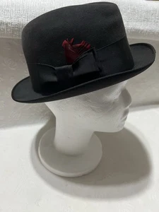 Towncraft XXX Quality-Black/Red Feather/Black Band Fedora Hat-Size 7 - Picture 1 of 15