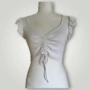 Zara Rüschen Herzausschnitt Tunnelzug Weiß Crop Top Größe Medium - Bild 1 von 8