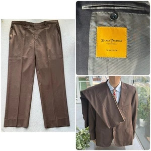 Traje de lana marrón Hickey Freeman New York Traveler a medida 2 piezas 48R 40X32 pantalones - Imagen 1 de 19