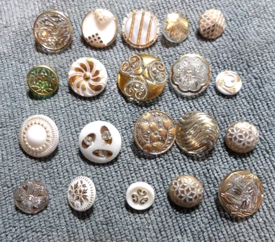20 Vintage Antique Original Glass Buttons FANCY GOLD TRIM PATTERNS - Image 1 of 4