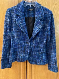Chaqueta Blazer Karen Kane Lifestyle Azul y Verde Azulado Boucle Tweed. Talla 8. Nuevo sin etiqueta. - Imagen 1 de 8