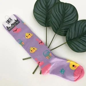 Sock It To Me Purple Pink Yellow Easter Bunny Basket Chick Youth Knee High Socks - Picture 1 of 10