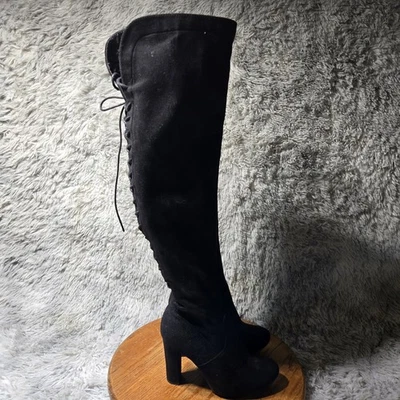 Top Moda Zola Mujer Talla 6.5 Espalda Con Cordones Tacón Grueso Sobre la Rodilla Botas  Foto 1 de 4