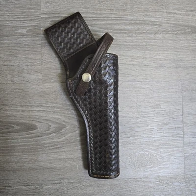 Vintage Don Hume H216 Nº Funda de cinturón de cuero marrón 16 tejido de canasta para mano derecha  Foto 1 de 4