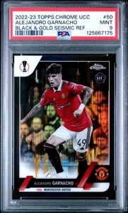 2022-23 Topps Chrome UEFA UCC Alejandro Garnacho Black & Gold Seismic RC PSA 9 - Bild 1 von 2