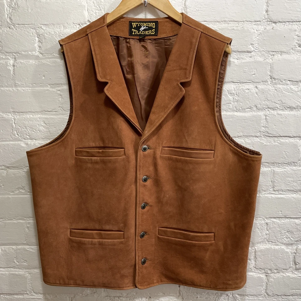 Wyoming Traders Buffalo Leather Vest XL Button Up Western Cowboy Ranch Wear - Image 1 of 4