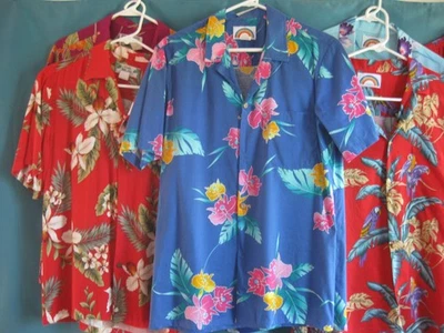 Camisa Vintage Paradise Found Azul Estampado Orquídea Original Algodón Aloha Mediana Foto 1 de 3