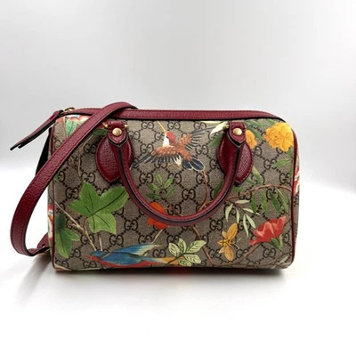 11.28 88 Gucci GG Supreme Boston Marrón Bandolera Patrón Floral Pájaro Foto 1 de 4