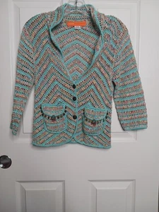 Maglione Cynthia Steffe XS blazer cardigan maglia aperta multicolore teal BOHO FAI - Foto 1 di 14
