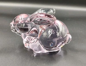 Vtg Hand Blown Pink Tinted Glass Bunny Figurine Paperweight - Picture 1 of 7