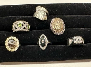 Lot of 6 Sterling Silver .925 Rings Mixed Styles Stones Onyx Peridot Boho - Picture 1 of 12