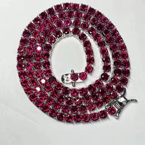 4 MM Round Shape Lab Created Dark Ruby  Tennis Necklace in 925 Sterling Silver - Picture 1 of 7