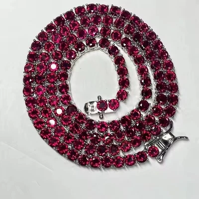 4 MM Round Shape Lab Created Dark Ruby  Tennis Necklace in 925 Sterling Silver - Image 1 of 4
