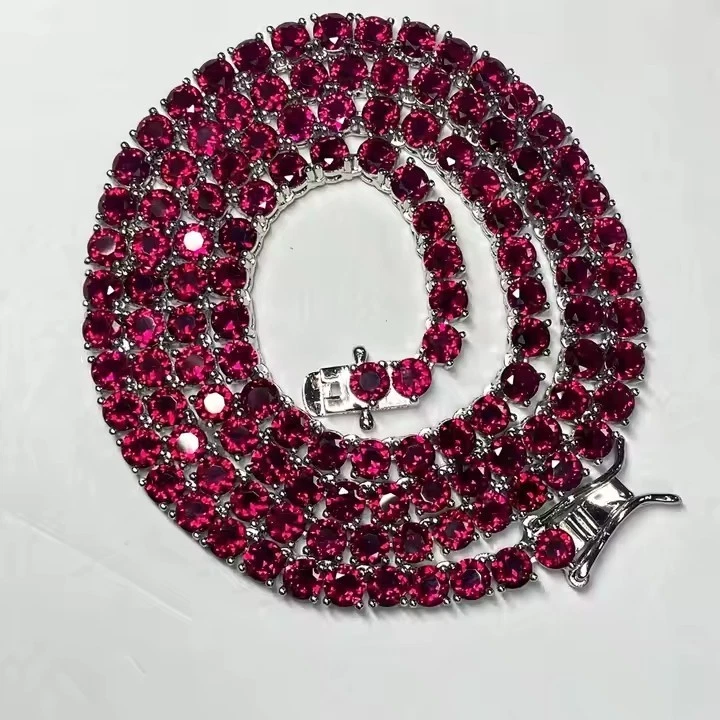 4 MM Round Shape Lab Created Dark Ruby  Tennis Necklace in 925 Sterling Silver - Image 1 of 4