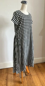 Neirami Gingham Dress M Chest 44in Black & White Check Viscose & Linen Tie Waist - Picture 1 of 10